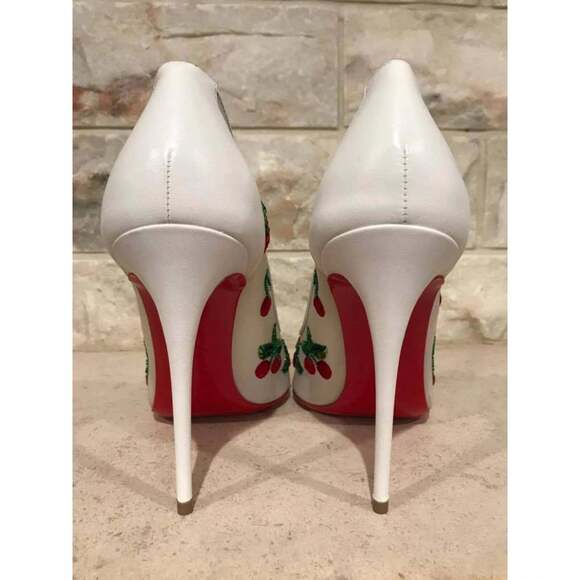 Christian Louboutin Cherrypump 100 White Red Cherry Bridal Shoe Pump Heel 39.5 - Picture 11 of 12
